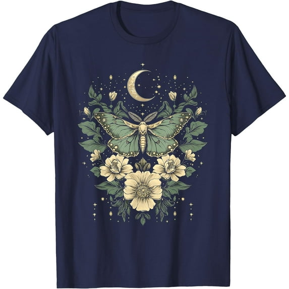 Goblincore Moth and Butterfly Moonphases Flowers Cottagecore Unisex T-Shirt for Men Women Kids Toddler,Navy Color,Size 4T