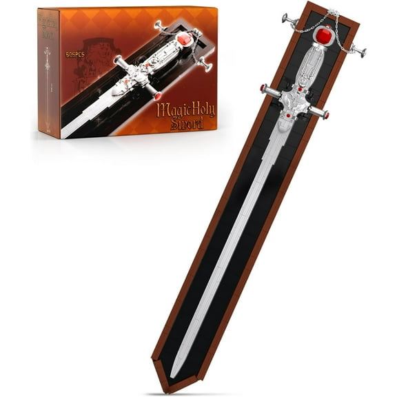 Goblins Sword Building Block Set, 37.4" Magic Holy Sword with White Ruby Handle Model Kit, Cosplay Anime Katana Set