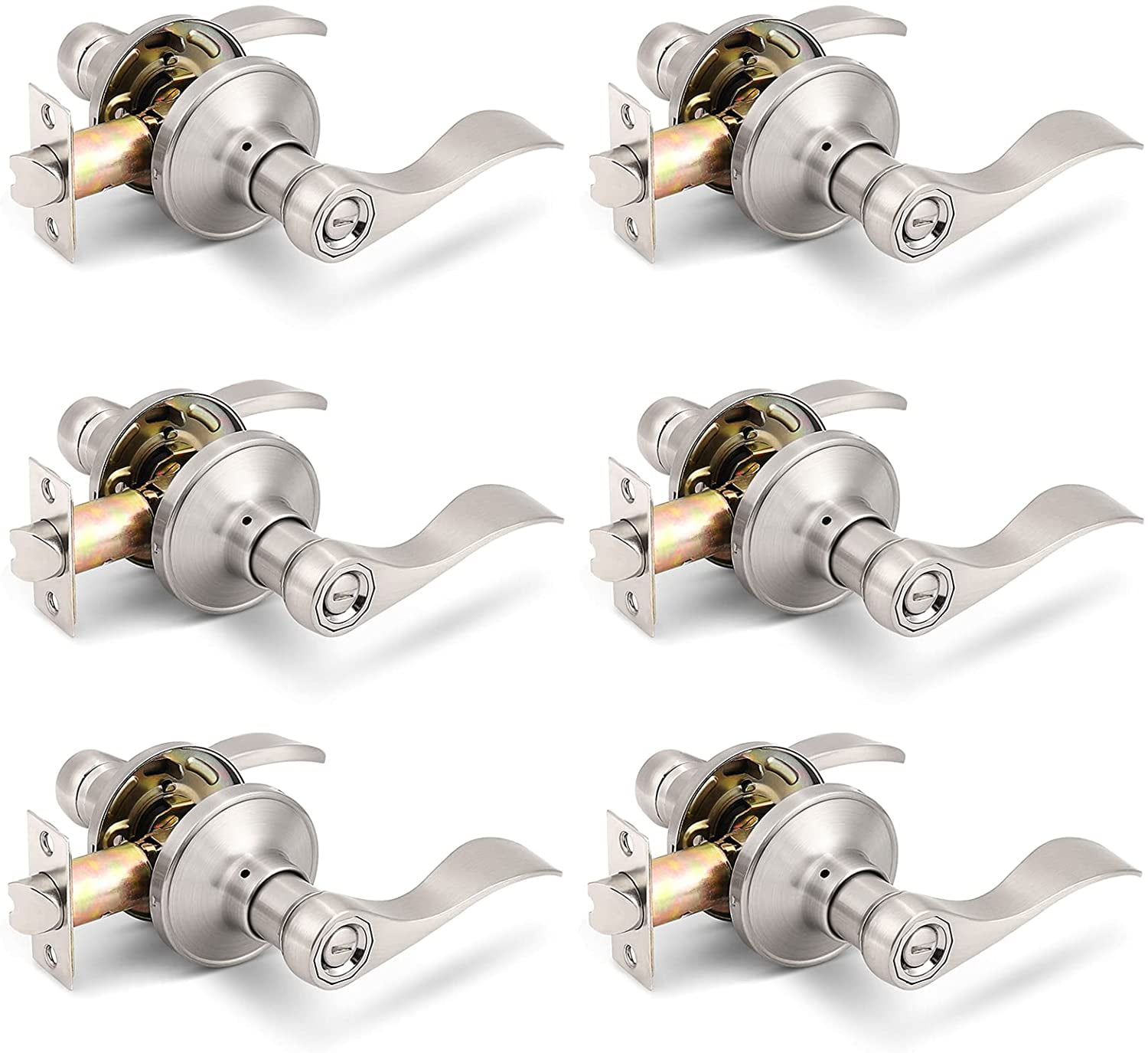 Gobrico 6 Pack Privacy Locksets Interior Door Levers/Handles for Bedroom Bath, Wave Levers