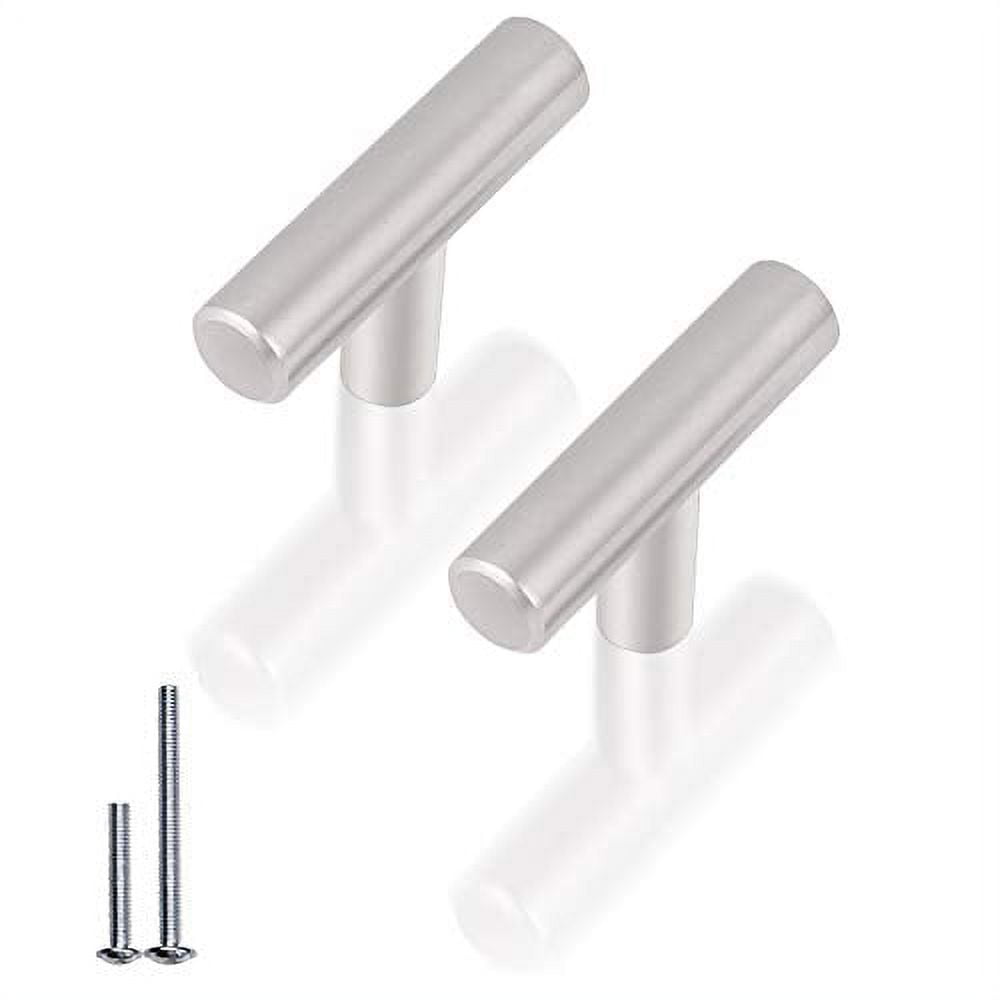 Gobrico Solid Brushed Nickel Single Hole T Bar Cabinet Handle Knob, 50mm/2" Overall Length, 30Pack