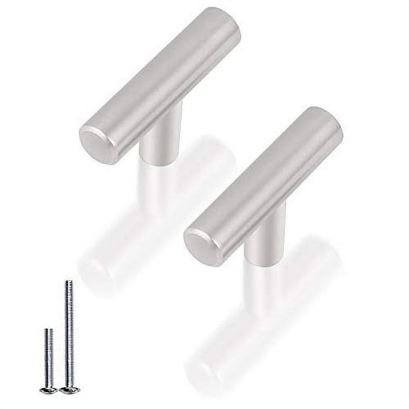 Gobrico Solid Brushed Nickel Single Hole T Bar Cabinet Handle Knob, 50mm/2" Overall Length, 30Pack