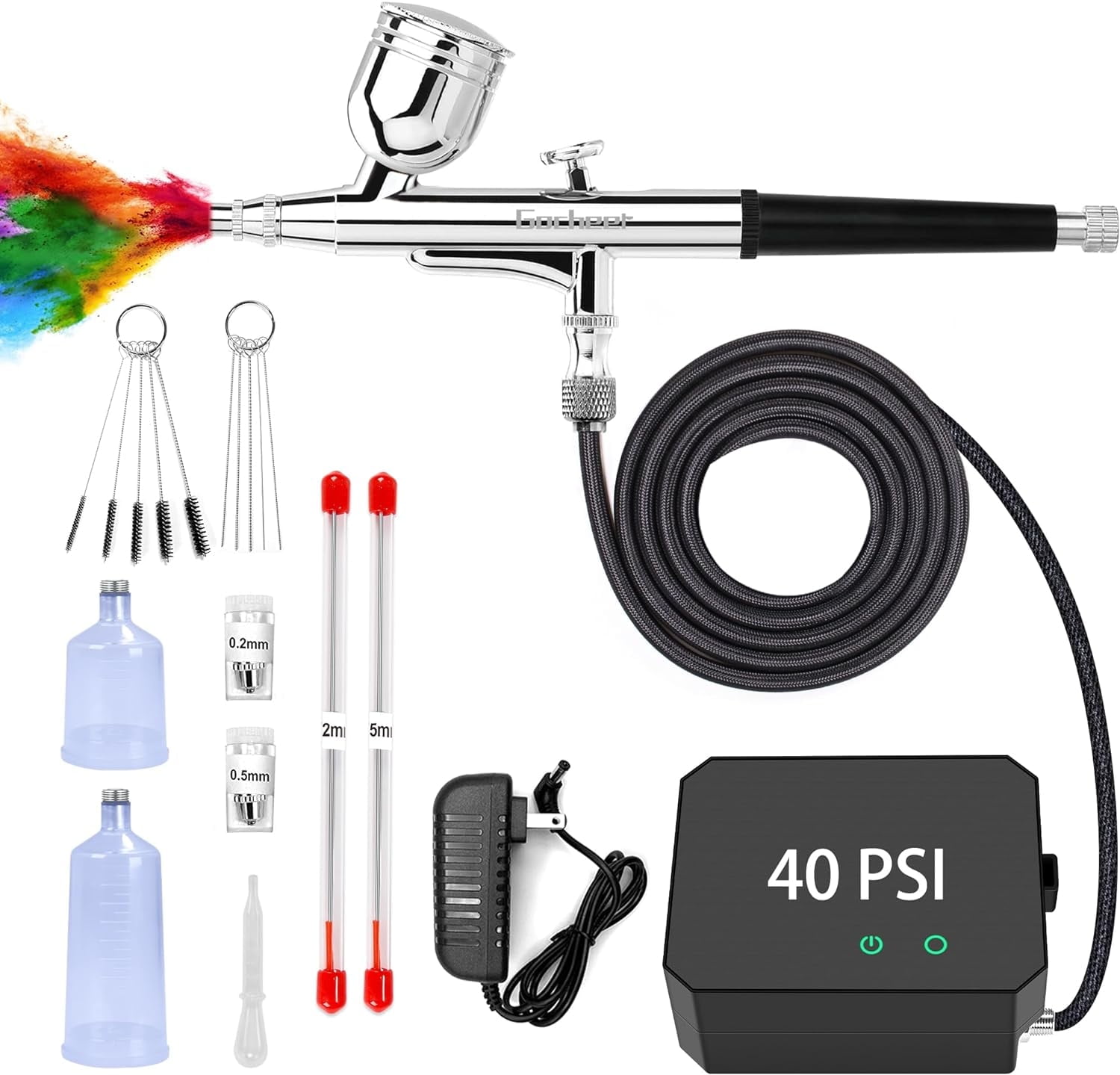Gocheer Upgraded 40PSI Airbrush Kit, Dual-Action Multi-Function Airbrush Set with Compressor for Painting Portable Air Brush Set for Cake Decoration Makeup Art Craft Nail Design Model Tattoo