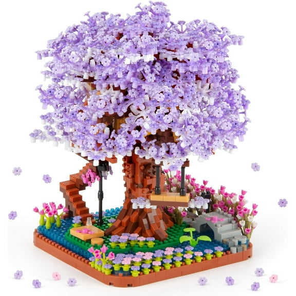 Gochildon Purple Cherry Blossom Tree House Bonsai Building Block Toy Set 2200PCS Micro Mini Blocks Tree House For Kids Gifts