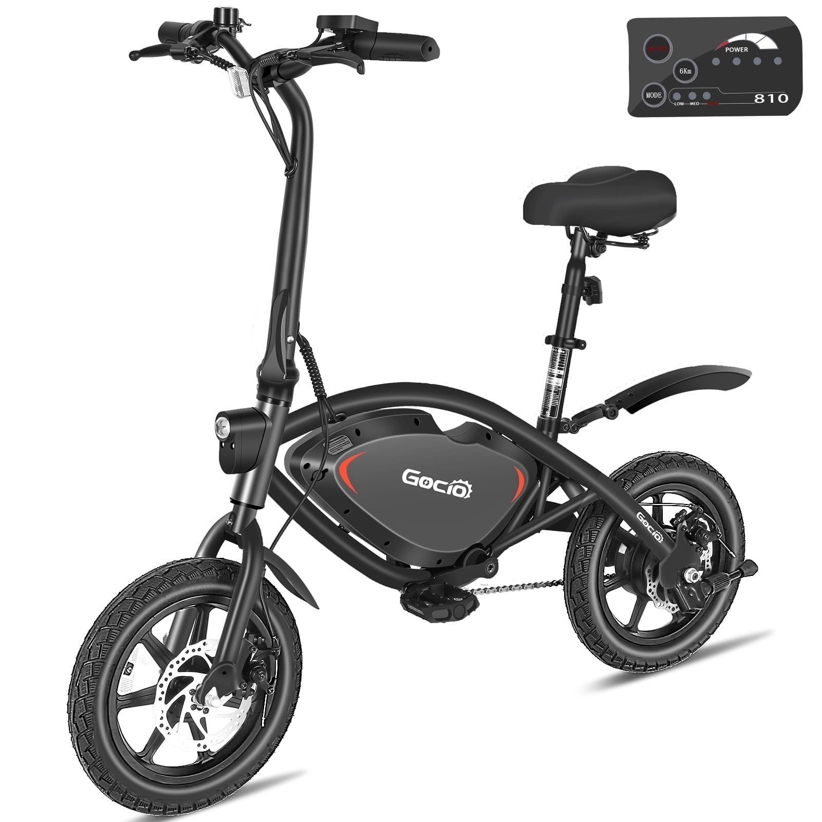 Gocio 14" Foldable Electric Bike, 375Wh 48V Electric Bicycles for Adults Women Teens, Peak 500W City Commuter Cruiser Ebikes, LED Display, E bike One-Piece Tire with 5 Riding Modes UL2849 Certified