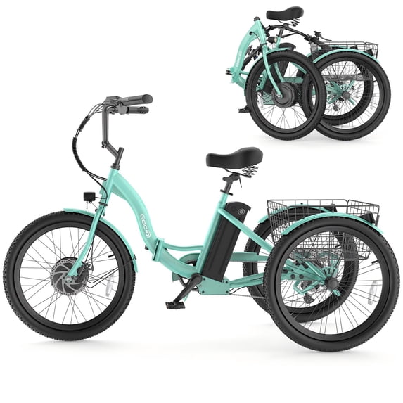 Gocio 24" Adult Electric Tricycle, Peak 500W Motor, 48V 10.4AH Battery, Max 15Mph,7-Speed Cargo 3-Wheel Electric Bike UL2849 Certified