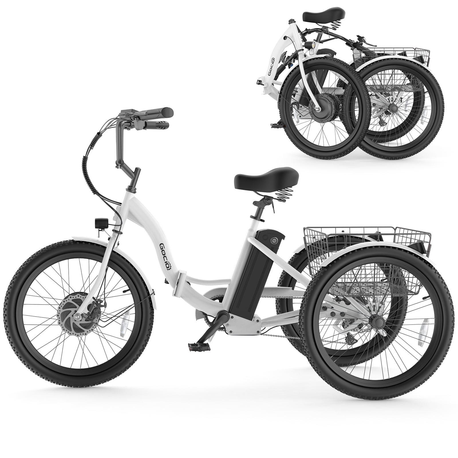 Gocio 24" Adult Electric Tricycle, Peak 500W Motor, 48V 10.4AH Battery, Max 15Mph，7-Speed Cargo 3-Wheel Electric Bike UL2849 Certified