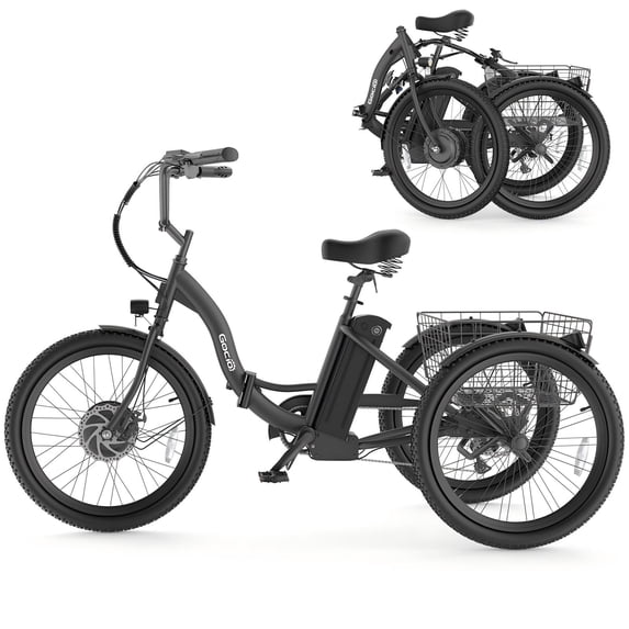 Gocio 24" Adult Electric Tricycle, Peak 500W Motor, 48V 10.4AH Battery, Max 15Mph,7-Speed Cargo 3-Wheel Electric Bike UL2849 Certified