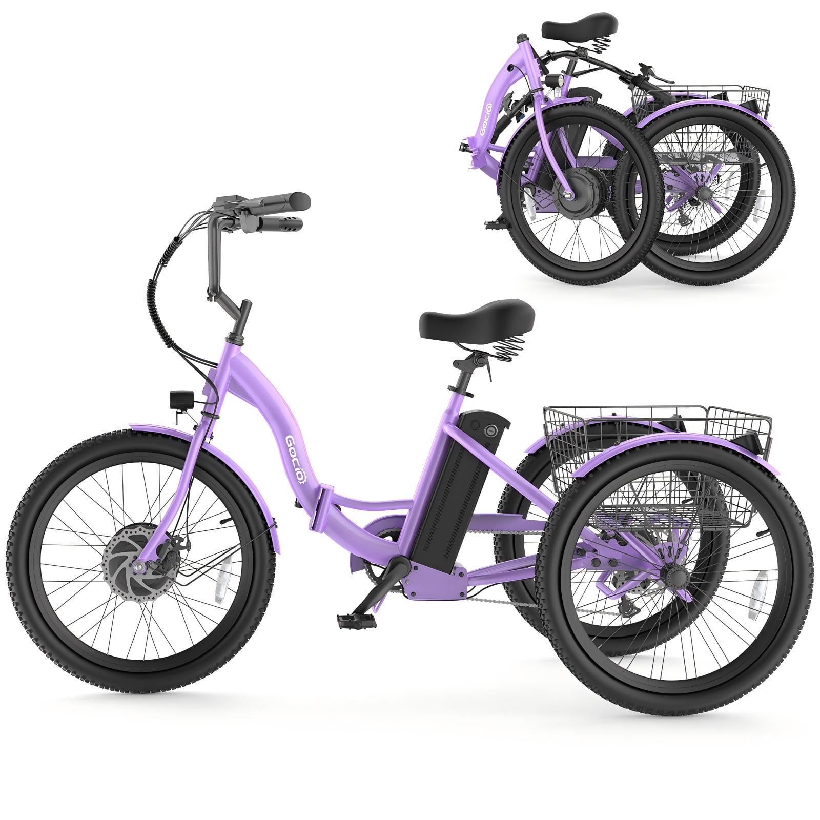 Gocio 24" Adult Electric Tricycle, Peak 500W Motor, 48V 10.4AH Battery, Max 15Mph，7-Speed Cargo 3-Wheel Electric Bike UL2849 Certified