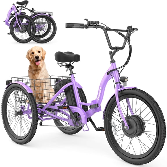 Gocio 24" Adult Electric Tricycle, Peak 500W Motor, 48V 10.4AH UL2849 Battery, 7-Speed Cargo 3-Wheel Electric Bike UL2849 Certified