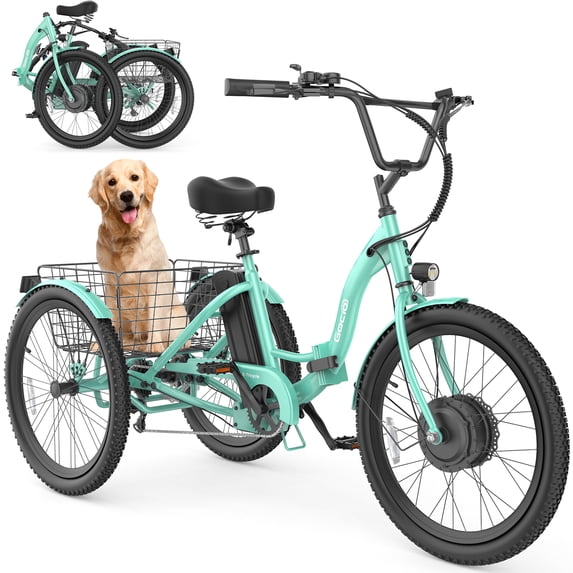 Gocio 24" Folding Electric Tricycle,Peak 500W Motor E-Trike for Adults,3-Wheel Electric Bike for Adults With 48V 10.4Ah Battery,Max 15.5Mph Cargo Motorized Tricycle UL2849 Certified