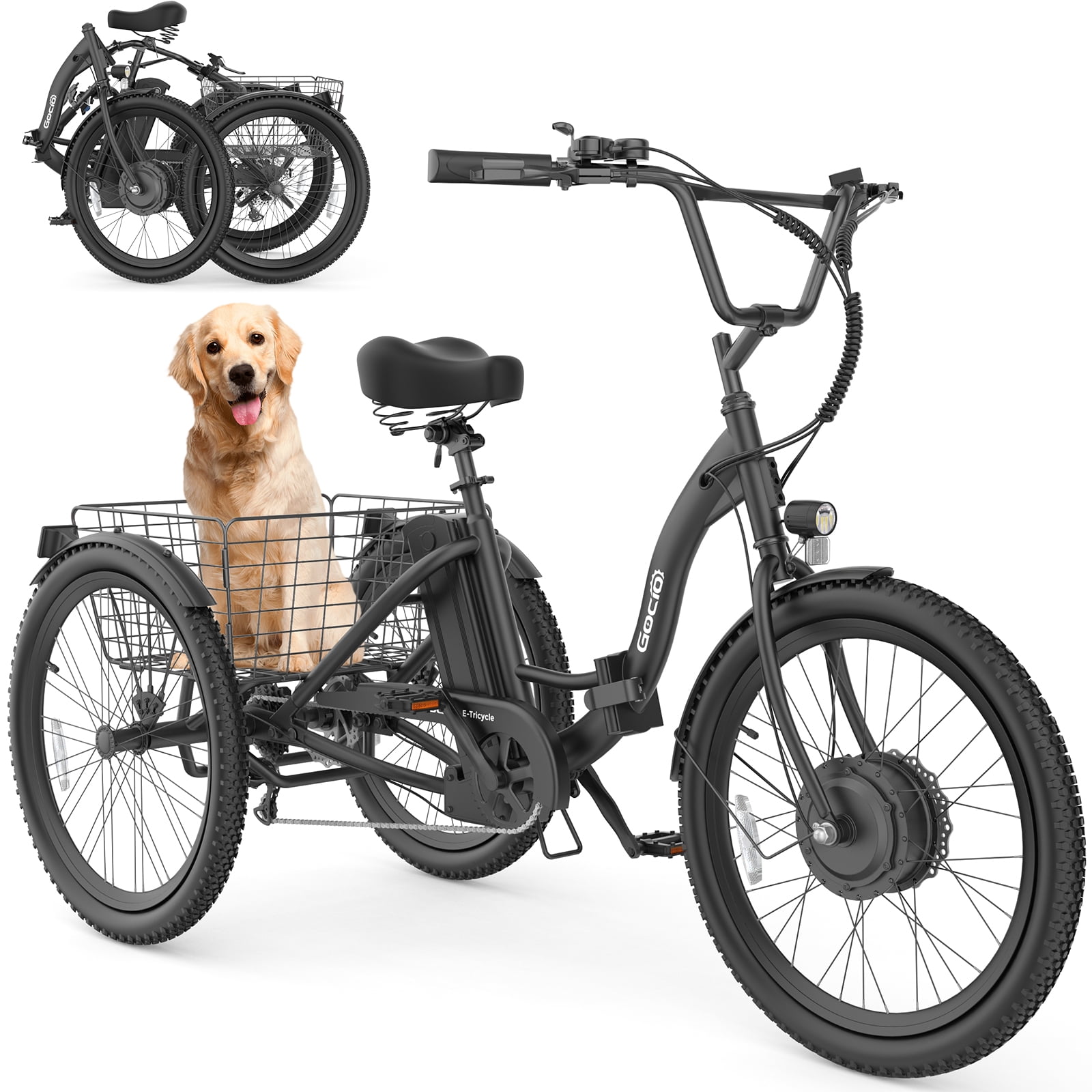 Gocio 24" Folding Electric Tricycle,Peak 500W Motor E-Trike for Adults,3-Wheel Electric Bike for Adults with 48V 10.4Ah Battery,Max 15.5Mph Cargo Motorized Tricycle UL2849 Certified