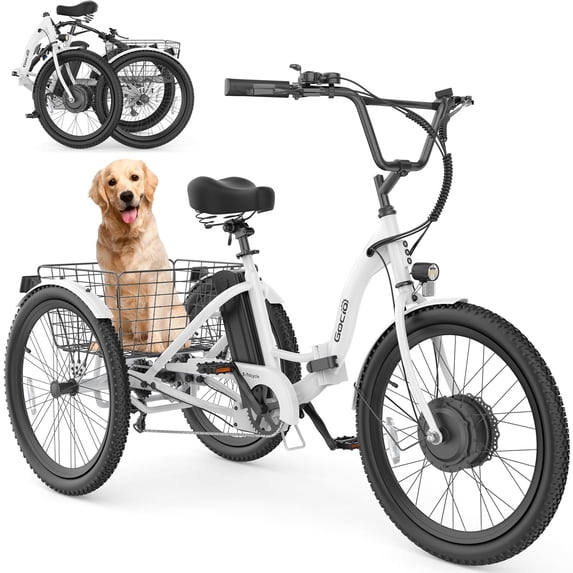 Gocio 24" Folding Electric Tricycle,Peak 500W Motor E-Trike for Adults,3-Wheel Electric Bike for Adults with 48V 10.4Ah Battery,Max 15.5Mph Cargo Motorized Tricycle UL2849 Certified