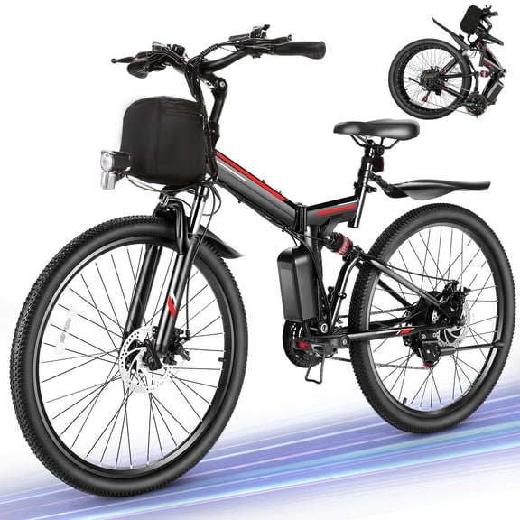 Gocio 26" Folding Electric Bike for Adults, 750W Peak Motor E-Mountain Bike, 19.8MPH, 48V 7.8AH Battery Ebike , 21-Speed Electric Bicycle, UL2849