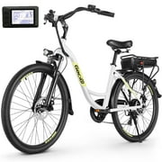 Gocio 26" 350W Low Frame Electric Bike for Adults, Long-Lasting 48V 10.4Ah Battery, LCD Display, 5 Riding Modes, Headlight and Taillight, Shimano 7 Speeds Commuter Women Ebike, City Cruiser - White