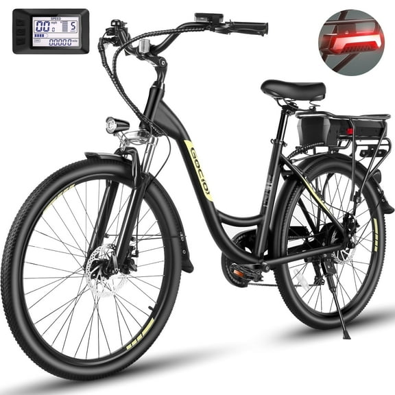 Gocio 26" Peak 700W Low Frame Electric Bike for Adults, Long-Lasting 48V 10.4Ah Battery, LCD Display, 5 Riding Modes, Headlight and Taillight, 7 Speeds Commuter Women Ebike, City Cruiser Ebike, Black