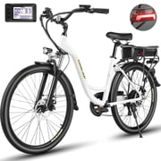Gocio 26" Peak 700W Low Frame Electric Bike for Adults, Long-Lasting 48V 10.4Ah Battery, LCD Display, 5 Riding Modes, Headlight and Taillight, 7 Speeds Commuter Women Ebike, City Cruiser Ebike, White