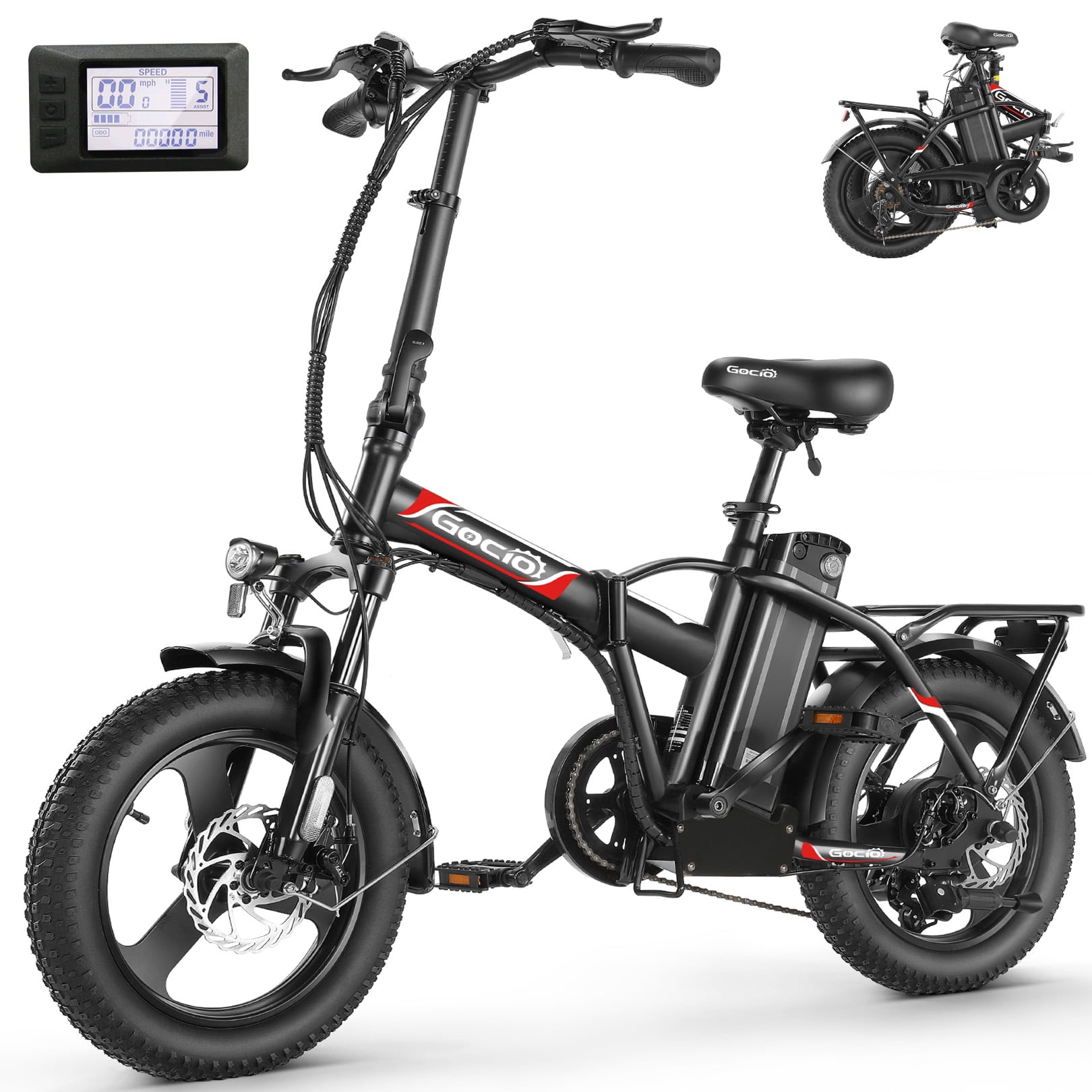 Gocio 350W Electric Bike 16 3 Fat Tire Folding Ebike 48V 7.8Ah Battery LCD Display Adult City Cruiser Walmart
