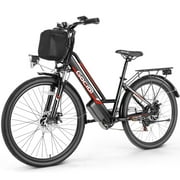 Gocio 500W 26" Electric Bike 48V Electric Bicycle for Adults, 19.8mph Cruiser Ebike, Electric Commuter Bike with Carrier Rack, Low Step Frame Shimano 7 Speed for Men Women Senior UL 2849