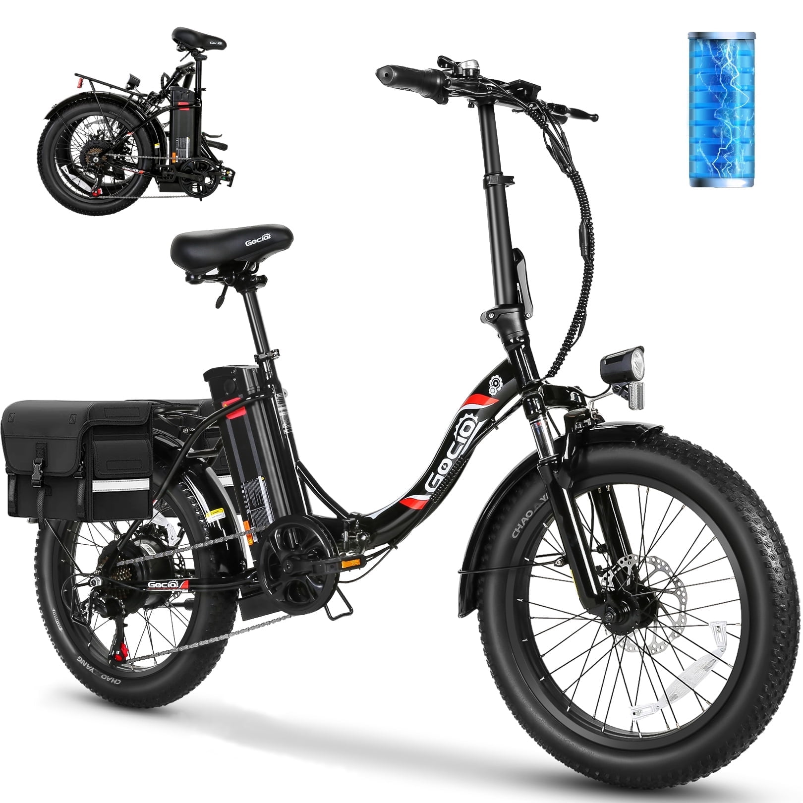 Gocio 20" Folding Electric Bike for Adults, 750W Peak Motor Fat Tire Commuter Ebike, 48V 10.4Ah Battery, 7 Speed, UL2849
