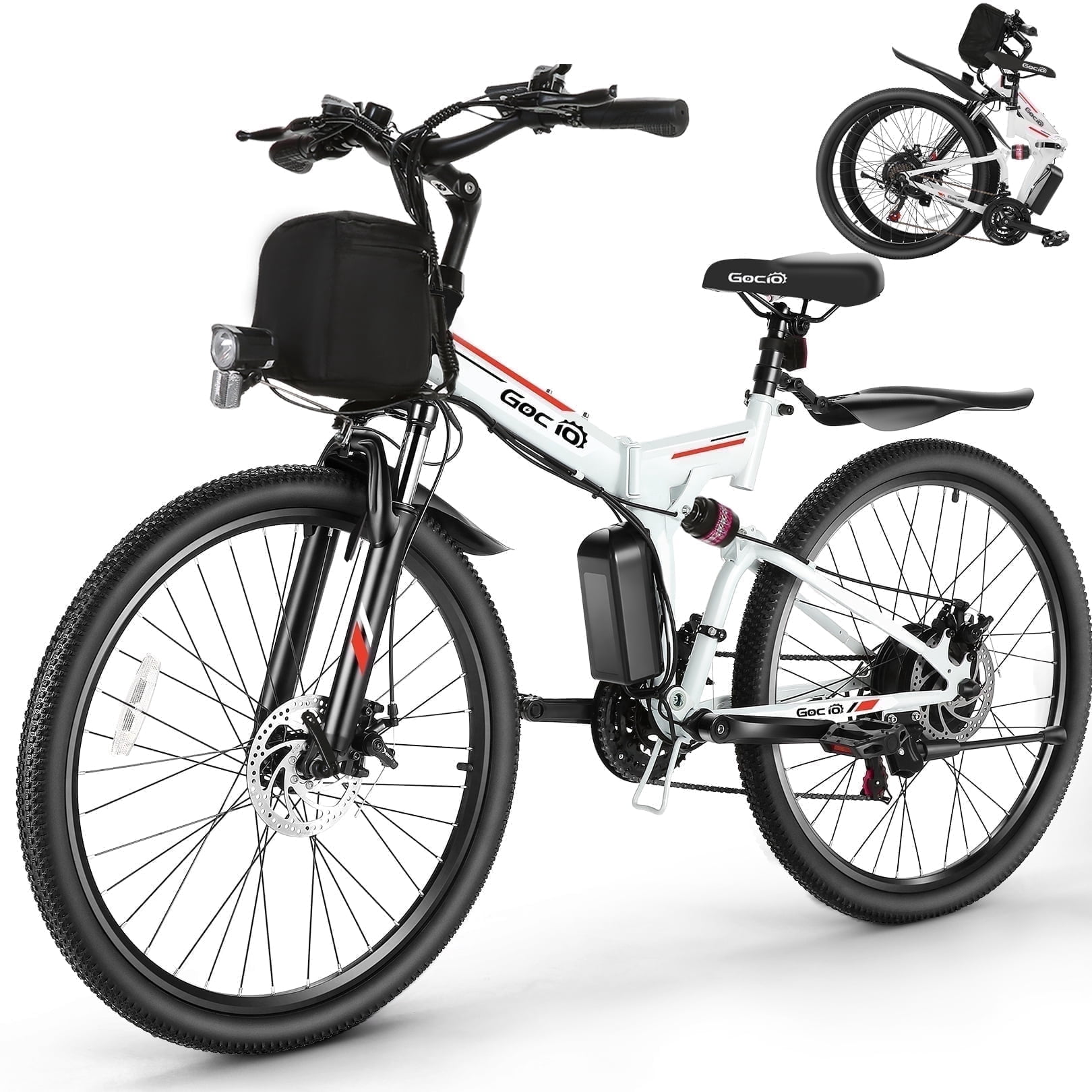 Gocio 26" Folding Electric Bike for Adults, 750W Peak Motor E-Mountain Bike, 19.8MPH, 48V 7.8AH Battery Ebike , 21-Speed Electric Bicycle, UL2849