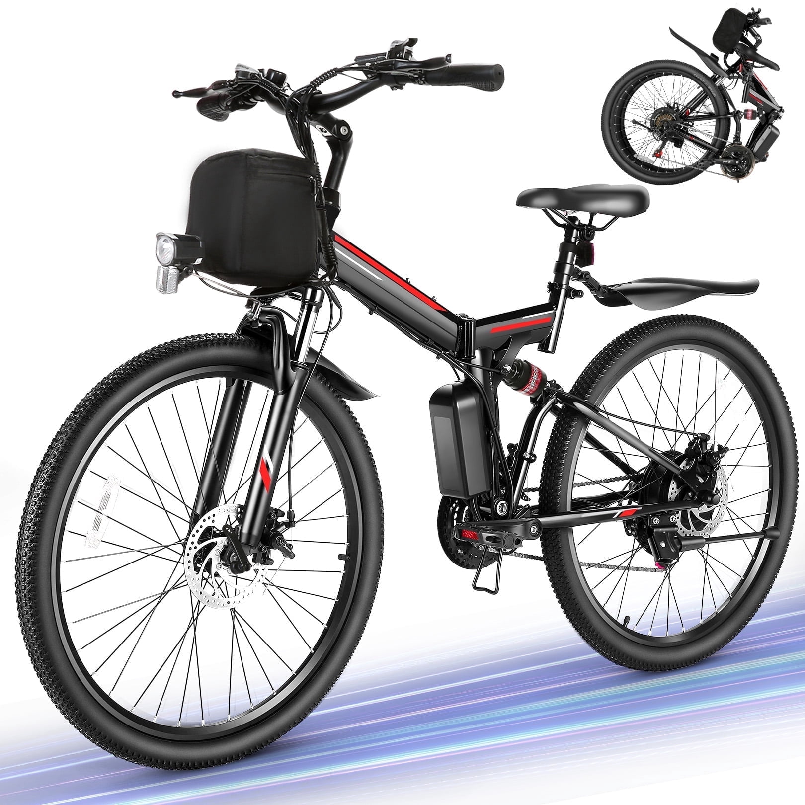 Gocio 26" Folding Electric Bike for Adults, 750W Peak Motor E-Mountain Bike, 19.8MPH, 48V 7.8AH Battery Ebike , 21-Speed Electric Bicycle, UL2849