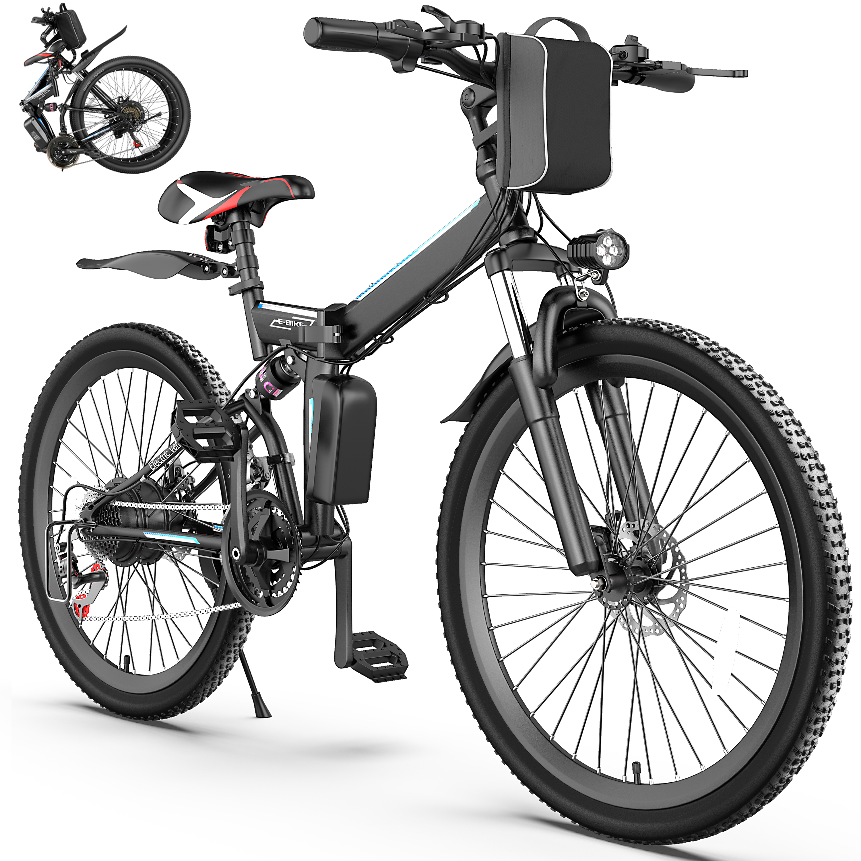 Gocio 500W Folding Electric Bike, 19 mph Electric Commuter Bike Mountain Bicycle, 48V Removable Battery, 21 Speed E-Bike, Compacted Damping Tires, Dual Shock Absorbers for Women Adults Men, UL2849 - image 1 of 11