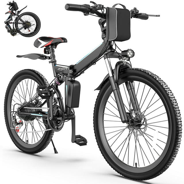 Gocio 500W Folding Electric Bike, 19 mph Electric Commuter Bike Mountain Bicycle, 48V Removable Battery, 21 Speed E-Bike, Compacted Damping Tires, Dual Shock Absorbers for Women Adults Men, UL2849
