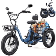 Gocio Peak 1000W Electric Tricycle, 20" x 4.0 Fat Tire Foldable Electric Tricycle, 48V 18AH Large-Capacity Battery E Trikes,7 Speed 3-Wheel Electric Bike for Ad