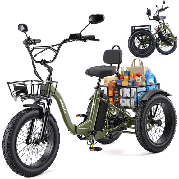 Gocio Peak 1000W Electric Tricycle, 20" x 4.0 Fat Tire Foldable Electric Tricycle, 48V 18AH Large-Capacity Battery E Trikes,7 Speed 3-Wheel Electric Bike for Adults UL2849 Certified