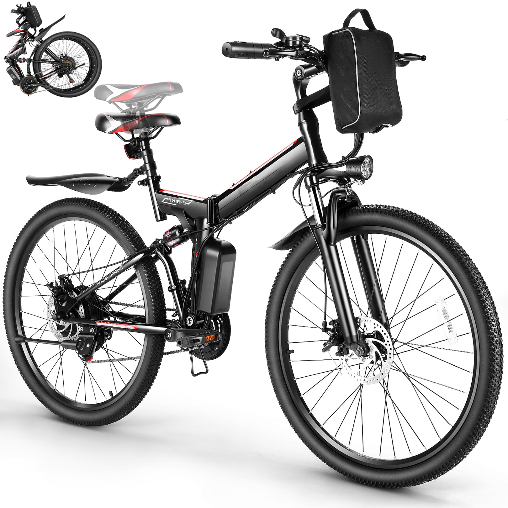 Gocio Adult Electric Bicycles Foldable Ebike, 500W 26" Electric Commuter Bicycle, 48V Battery, Full Suspension, Folding Electric Mountain Bike, Adjustable 21 Speed E-Bikes for Adults UL2849 - image 1 of 10