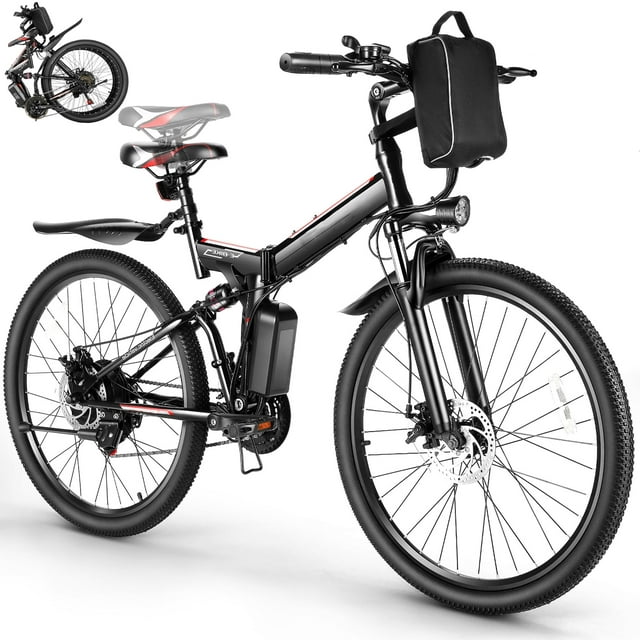 Gocio Adult Electric Bicycles Foldable Ebike, 500W 26" Electric Commuter Bicycle, 48V Battery, Full Suspension, Folding Electric Mountain Bike, Adjustable 21 Speed E-Bikes for Adults UL2849