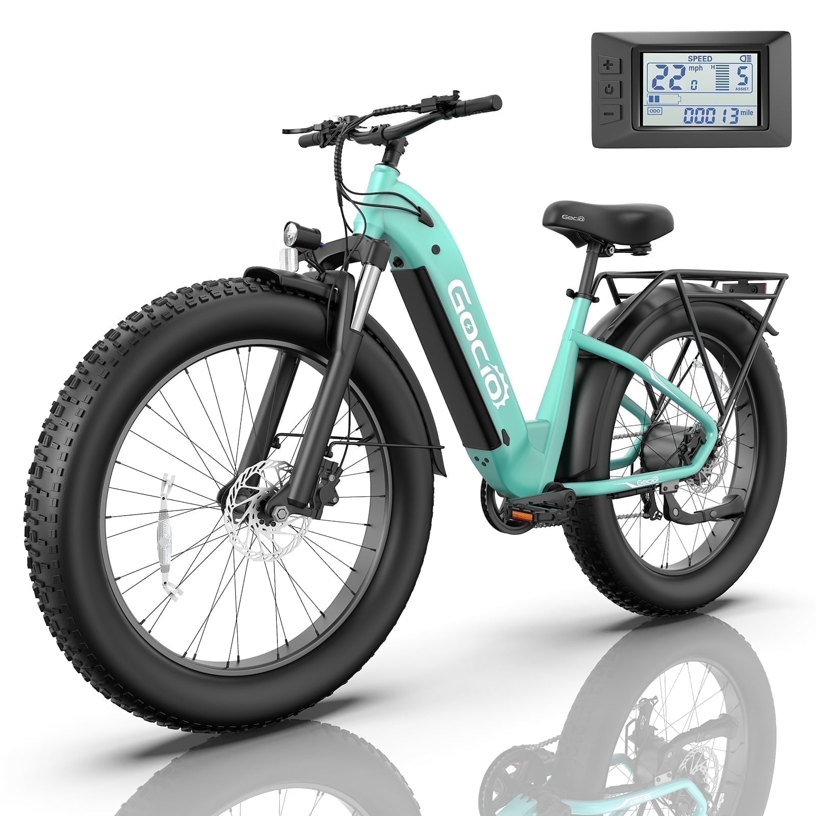 Gocio 26" Fat Tire Electric Bike for Adults, 1350W Peak Motor, 48V 15Ah Battery, 22MPH E-Mountain Bike, 7-Speed Off-Road Ebike, UL2849