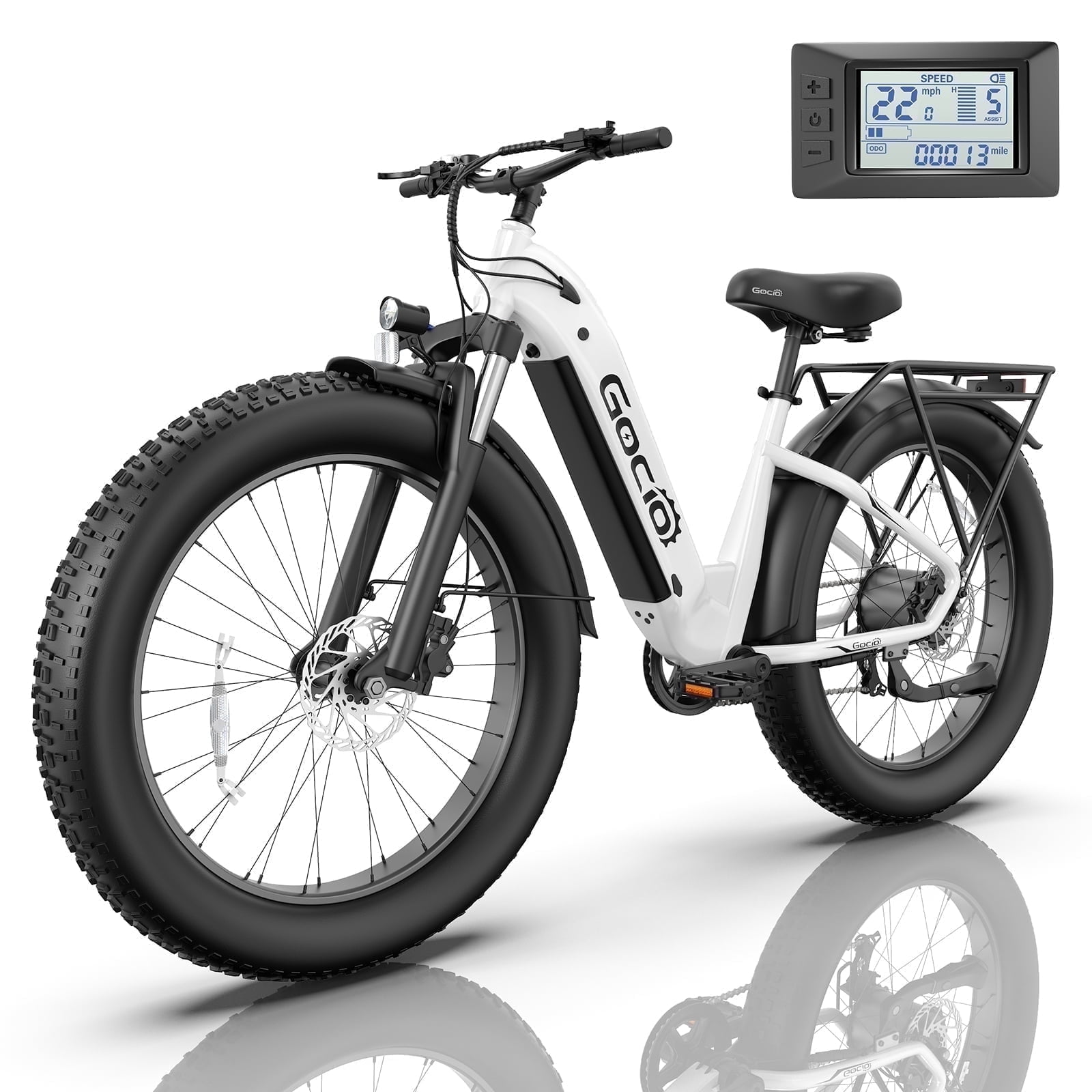 Gocio 26" Fat Tire Electric Bike for Adults, 1350W Peak Motor, 48V 15Ah Battery, 22MPH E-Mountain Bike, 7-Speed Off-Road Ebike, UL2849