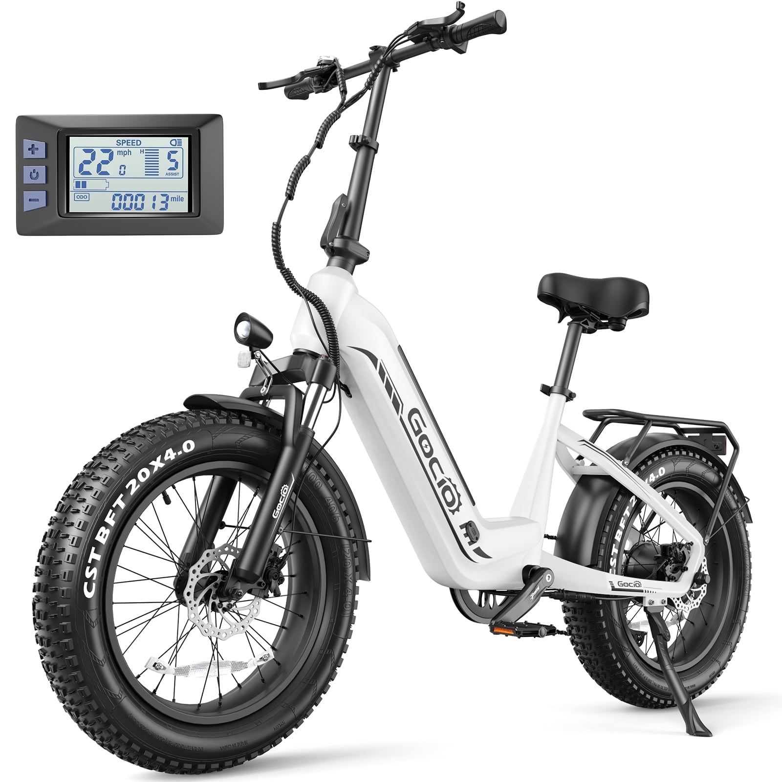 Gocio Electric Bike for Adults, Peak 1025W Mountain E Bike, 48V 13AH Removable Lithium-Ion Battery Ebikes, 20"x4.0" Fat Tire Electric Bicycles, 3A Fast Charge, 60 Miles Man Woman UL2849 Certified
