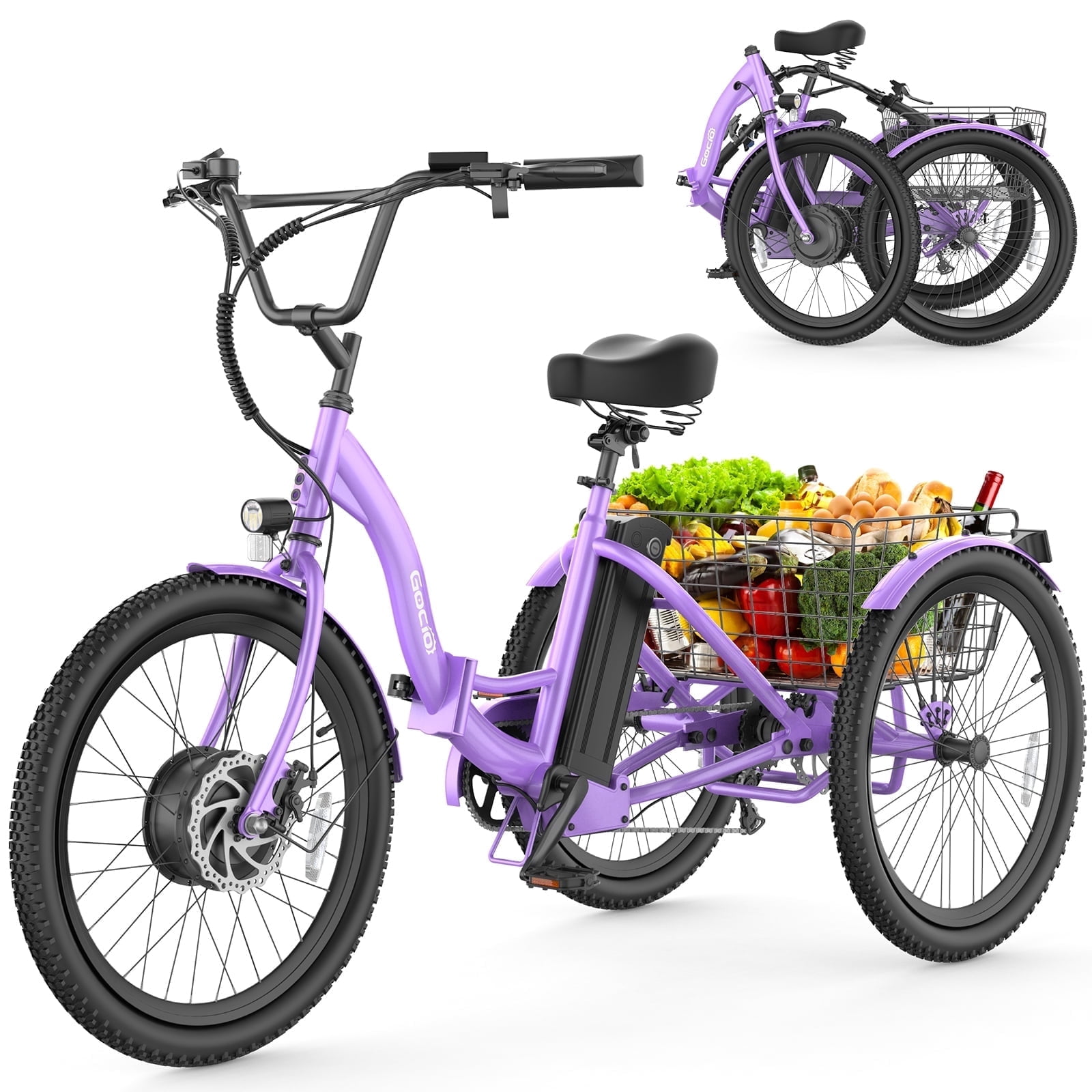 Gocio Electric Tricycle for Adults, Peak 500W Motor E-Trike 48V 10.4AH UL2849 Battery, Cargo Motorized Tricycle,7 Gears 3-Wheel Electric Bike for Adults