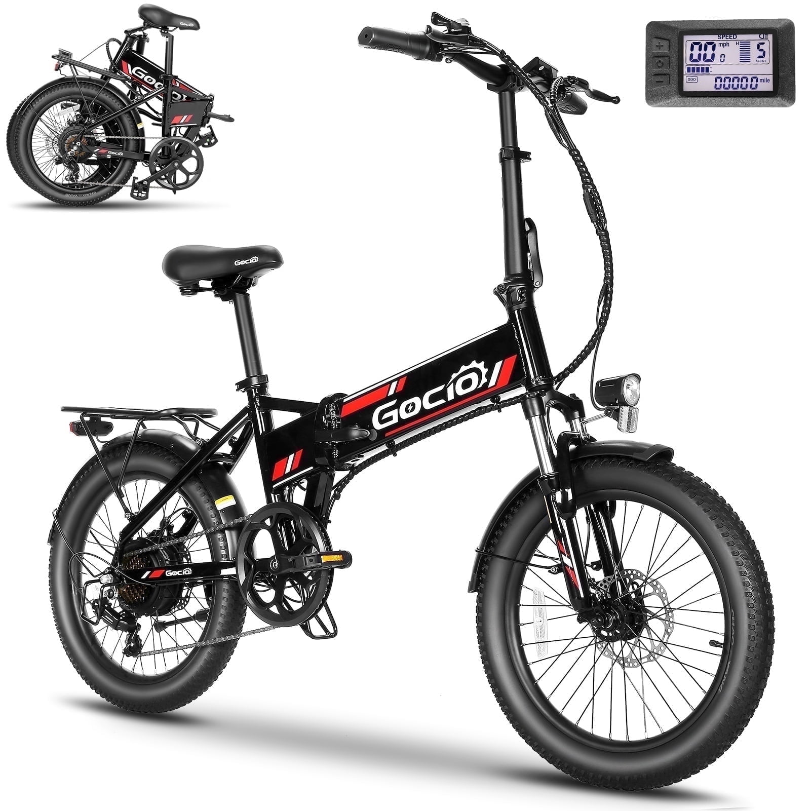 Gocio Foldable Electric Bike for Adults, Peak 750W Electric Mountain Bicycles, 20" * 2.4" Fat Tire Electric Bicycle, 375Wh 48V Removable Lithium-Ion Battery,Urban Commuter Ebike Man Woman UL2849