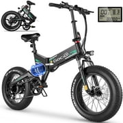 Gocio Foldable Electric Bikes Adult 20"x4" Fat Tire Electric Bike, 48V 10.4Ah, 500W Electric Mountain Bike Full Suspension, LCD, Shimano 7 Speed Electric Cruise