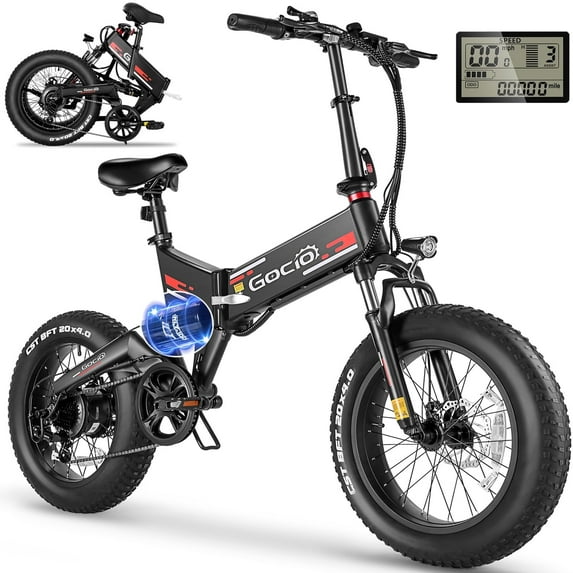Gocio Foldable Electric Bikes Adult 20"x4" Fat Tire Electric Bike, 48V 10.4Ah, 500W Electric Mountain Bike Full Suspension, LCD, Shimano 7 Speed Electric Cruiser Bicycle UL2849 Certified