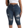 thumbnail image 1 of Gocolloa Plus Size Capris for Women 17" Inseam Stretchy Capri Jean Shorts High Waisted Cropped Pants Royal Blue 26W, 1 of 6
