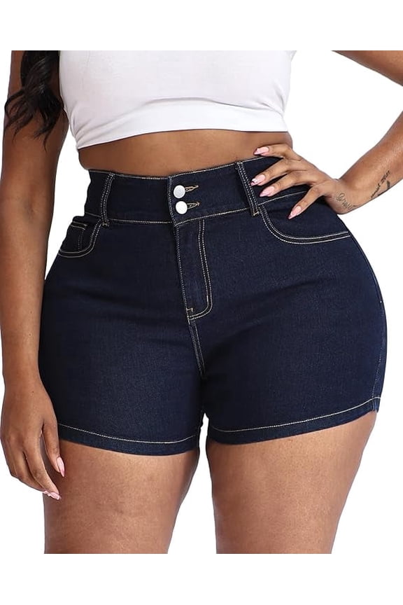 Plus Size Jean Shorts for Curvy Women Stretchy 3.5" Inseam Comfort High Waisted Denim Shorts Primary Blue 22W