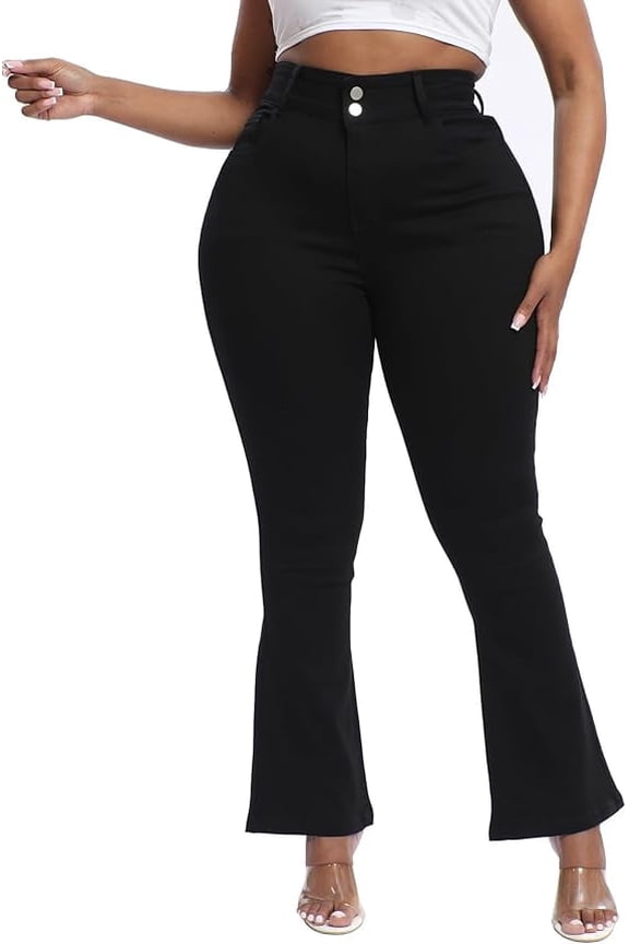 Plus Size Jeans Bootcut Stretchy for Women High Waisted Modern Curvy Flare Trouser Jean Black 20W