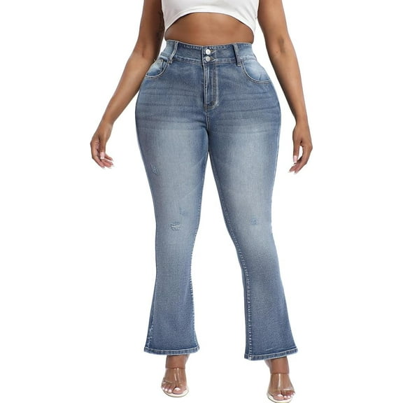 Gocolloa Plus Size Jeans Bootcut Stretchy for Women High Waisted Modern Curvy Flare Trouser Jean Pale Blue 24W
