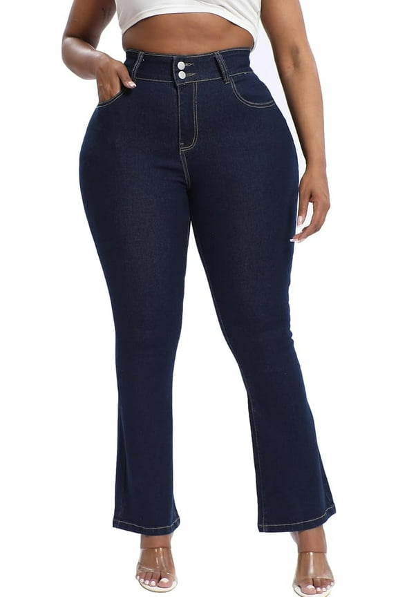 Plus Size Jeans Bootcut Stretchy for Women High Waisted Modern Curvy Flare Trouser Jean Primary Blue 20W