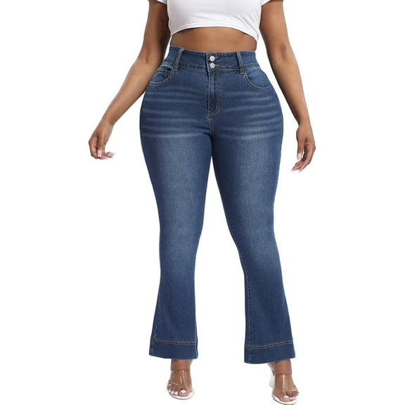 Gocolloa Plus Size Jeans Bootcut Stretchy for Women High Waisted Modern Curvy Flare Trouser Jean Royal Blue 14W