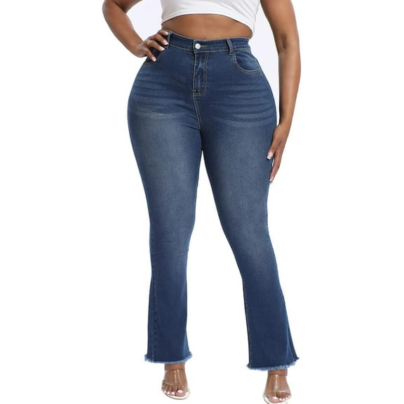 Gocolloa Plus Size Jeans Bootcut Stretchy for Women High Waisted Modern Curvy Flare Trouser Jean Royal Blue 18W