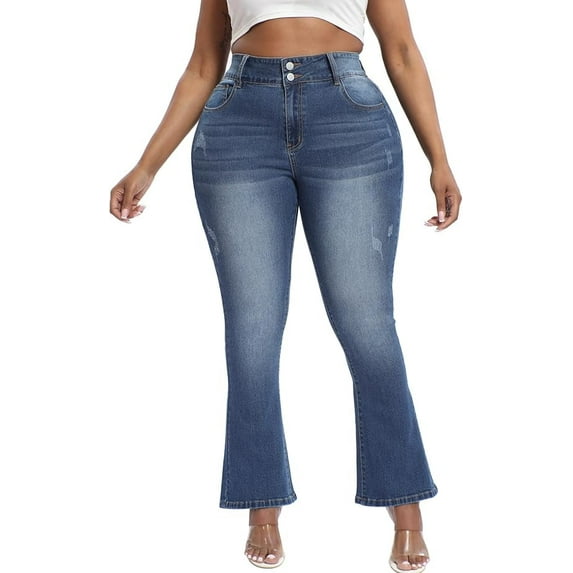 Gocolloa Plus Size Jeans Bootcut Stretchy for Women High Waisted Modern Curvy Flare Trouser Jean Royal Blue 20W