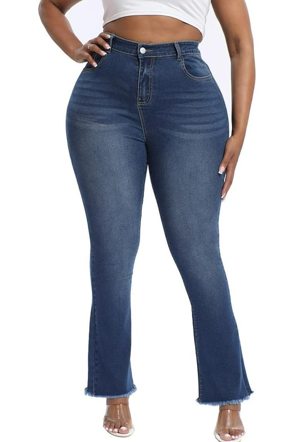 Plus Size Jeans Bootcut Stretchy for Women High Waisted Modern Curvy Flare Trouser Jean Royal Blue 22W