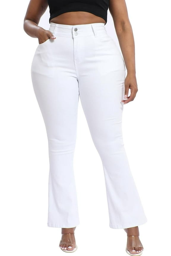 Plus Size Jeans Bootcut Stretchy for Women High Waisted Modern Curvy Flare Trouser Jean White 18W