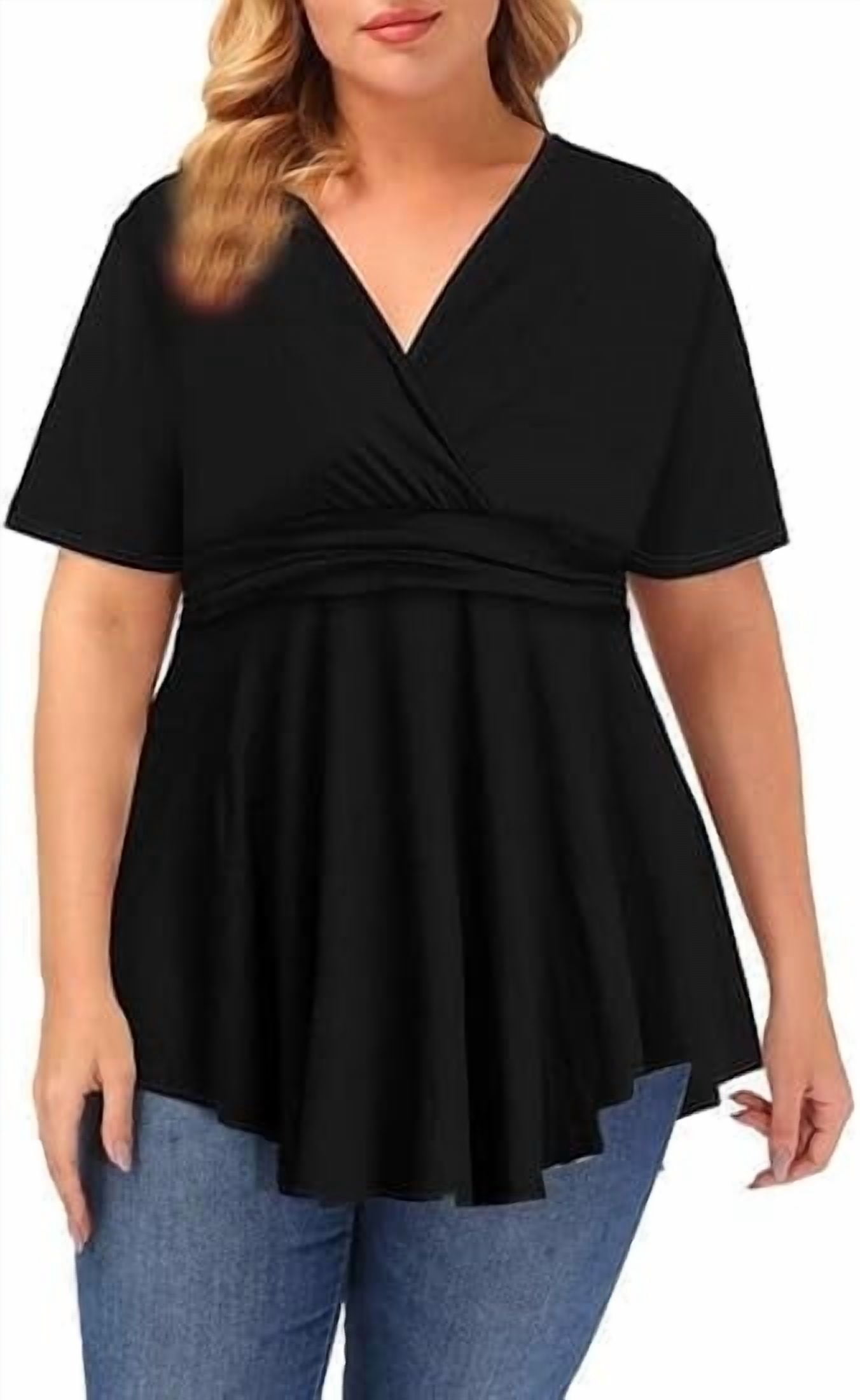 Gocolloa Plus Size Tops for Women 2025 Summer Short Sleeve V Neck ...