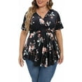 thumbnail image 1 of Gocolloa Plus Size Tops for Women 2025 Summer Short Sleeve V Neck Casual Shirts Dressy Pleated Wrap Tunic Top Blouses P168 Floral Print 1X, 1 of 6
